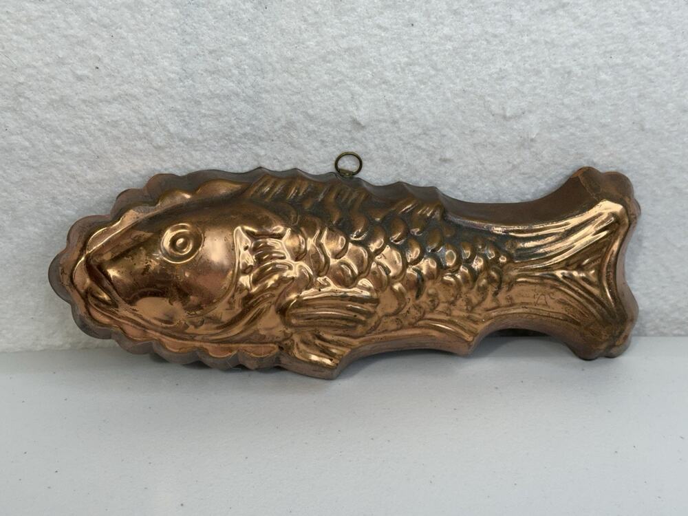 Tagus Portugal Copper Fish Mold VTG Patina 12” x 5" Kitchen Decor Baking Tools